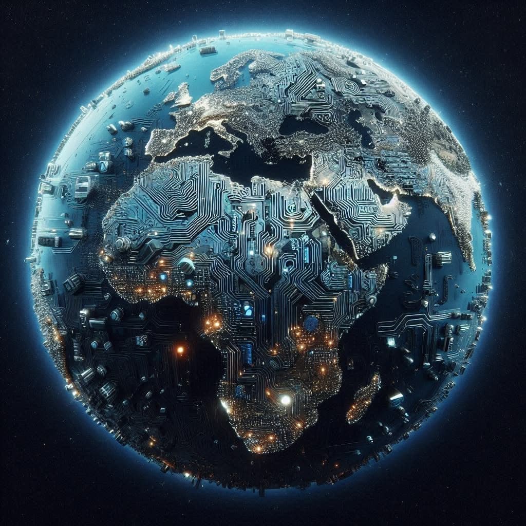 Technology embedded futuristic earth from space