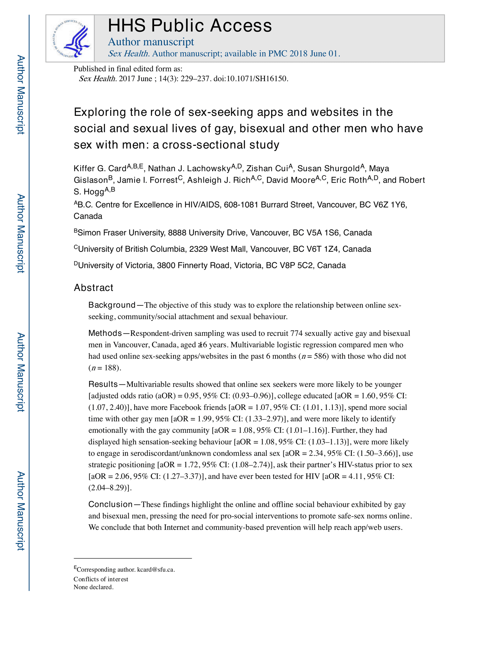 Exploring the role of sex-seeking apps and websites in the social and sexual lives of gay, bisexual and other men who have sex with men: a cross-sectional study
