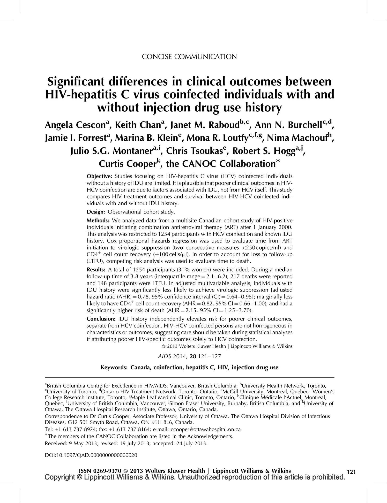 Significant differences in clinical, immunologic and virologic factors associated with hepatitis C co-infection among HIV-positive individuals: the importance of injection drug use