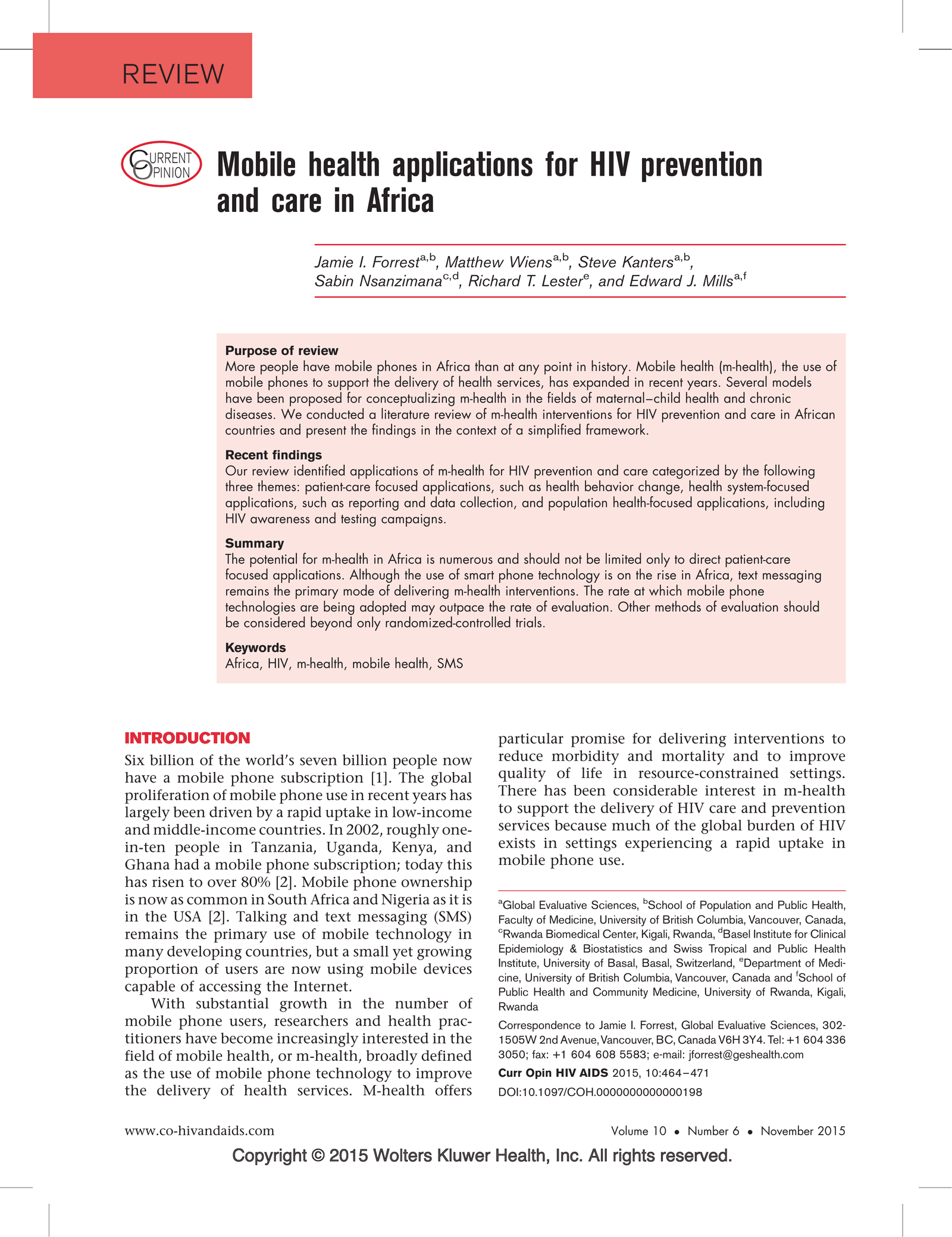 Mobile health applications for HIV prevention and care in Africa