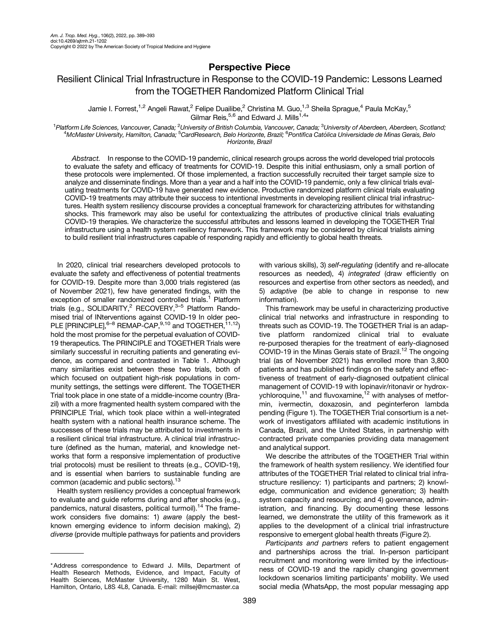 Resilient clinical trial infrastructure in the face of COVID-19: a multinational survey