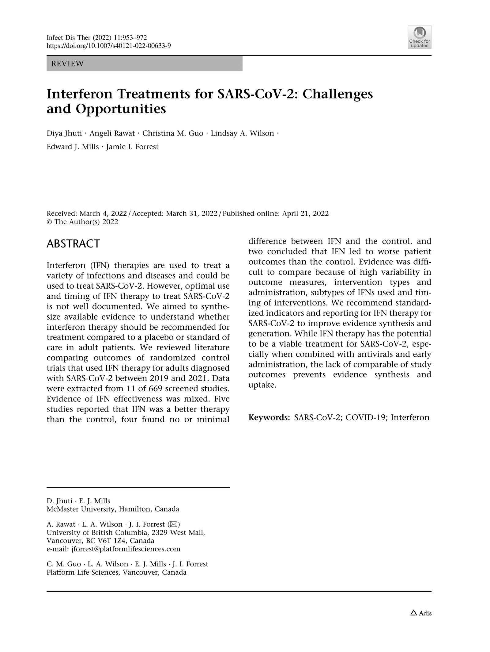 Early treatment with pegylated interferon lambda for Covid-19