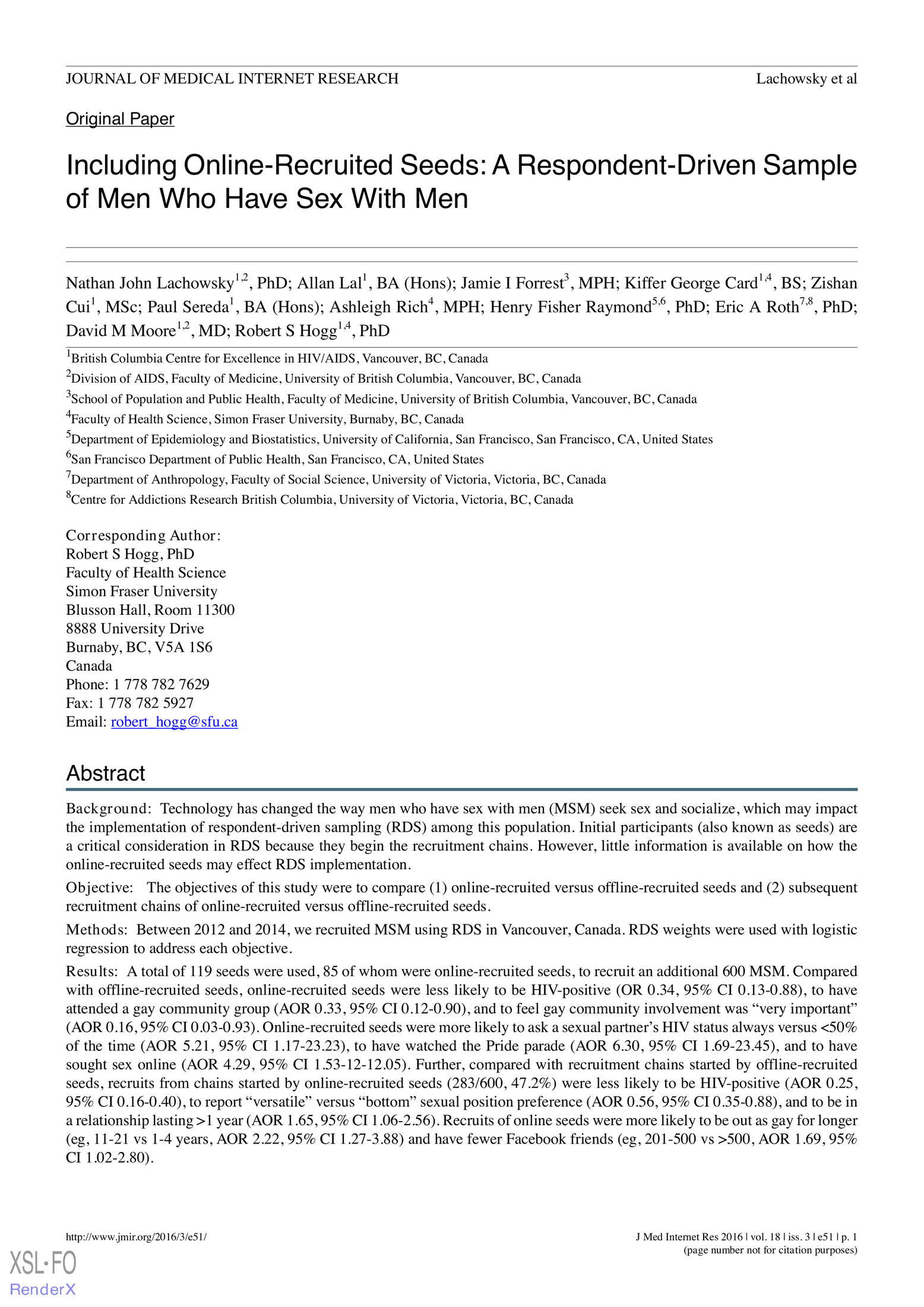 Including online-recruited seeds: a respondent-driven sample of men who have sex with men