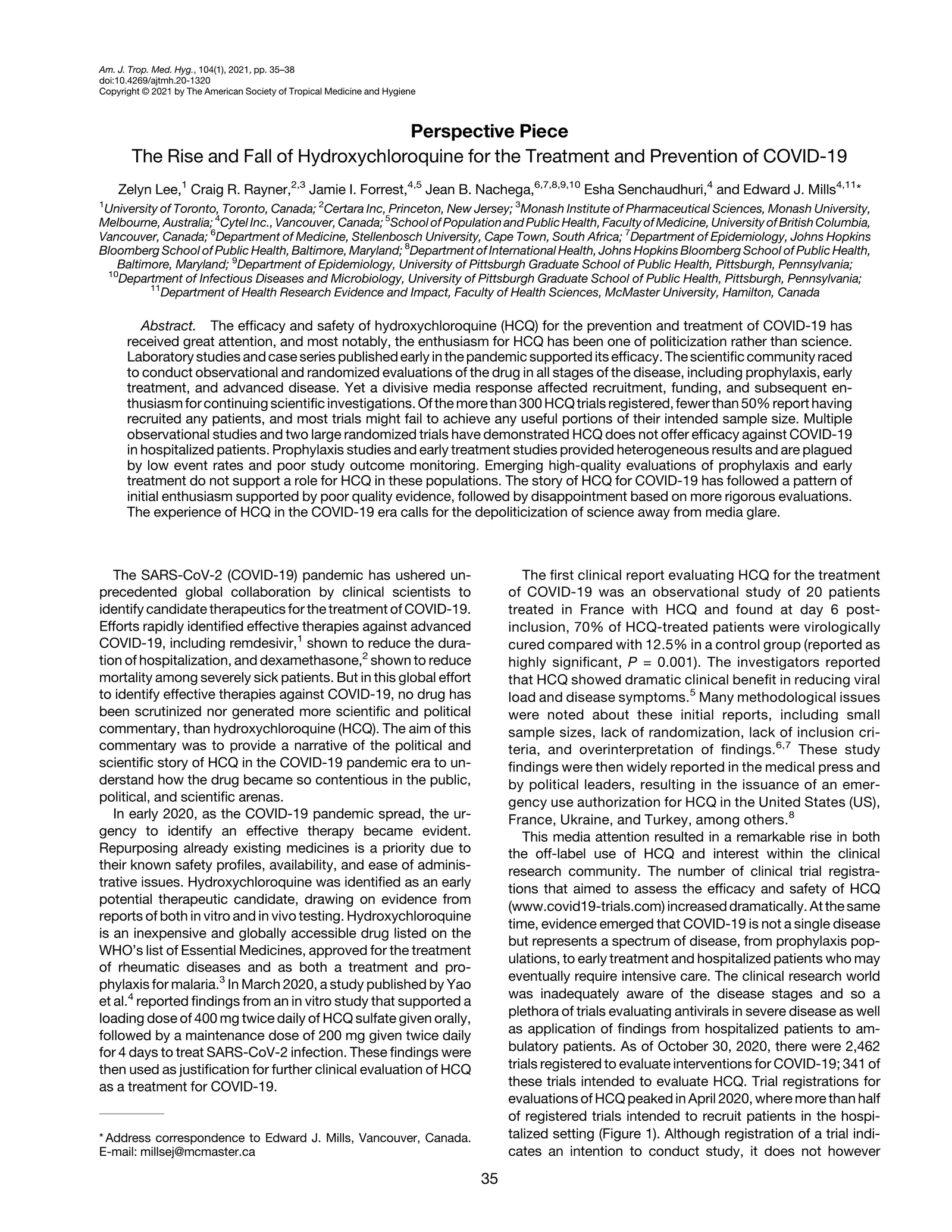 The rise and fall of hydroxychloroquine for the treatment and prevention of COVID-19