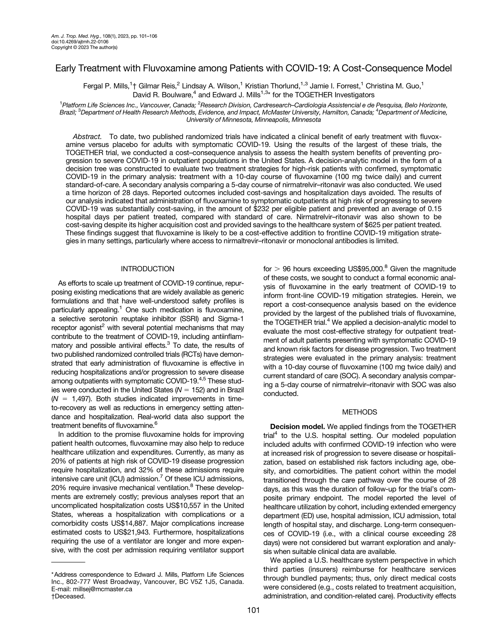 Effect of early treatment with fluvoxamine on risk of emergency care and hospitalisation among patients with COVID-19: the TOGETHER randomised, platform clinical trial