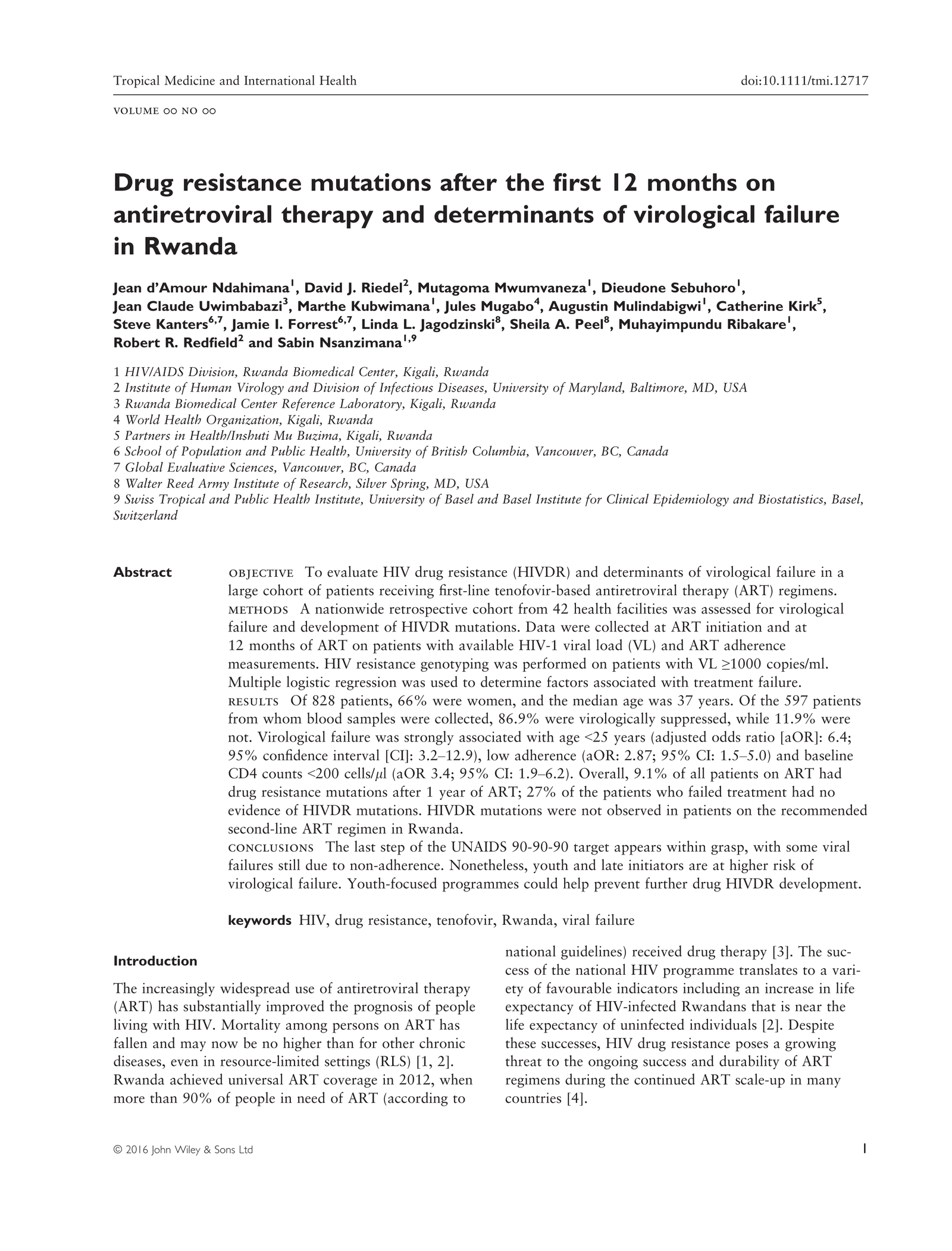 Drug resistance mutations after first-line antiretroviral therapy failure in Rwanda