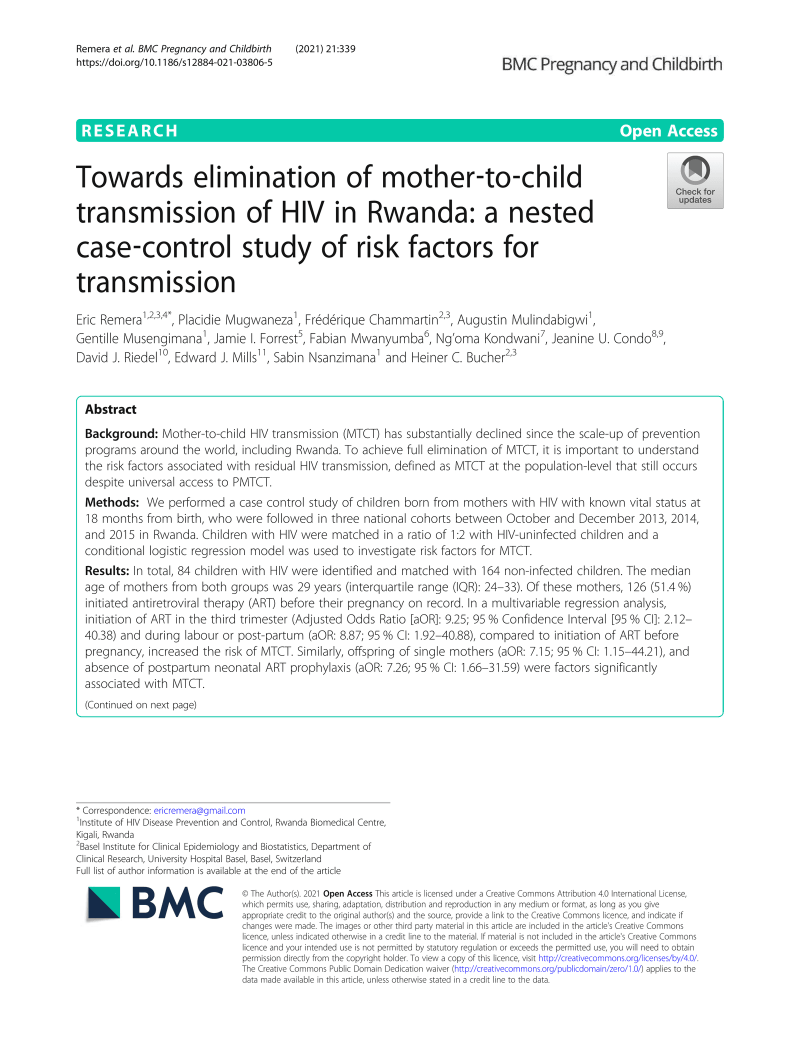 Towards elimination of mother-to-child transmission of HIV in Rwanda: a nested case-control study