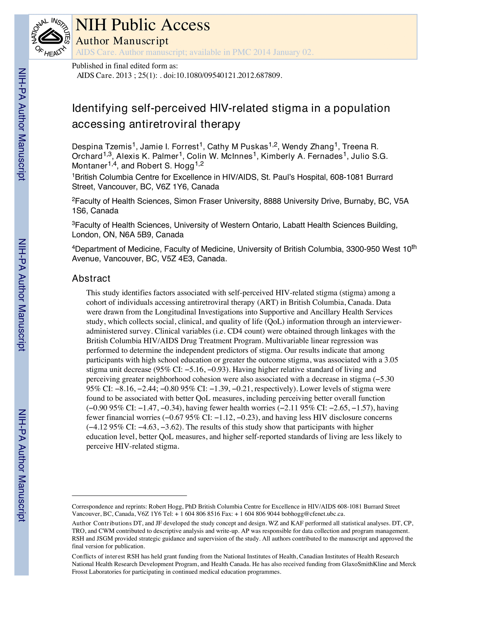 Identifying self-perceived HIV-related stigma in a respondent-driven sample of men who have sex with men